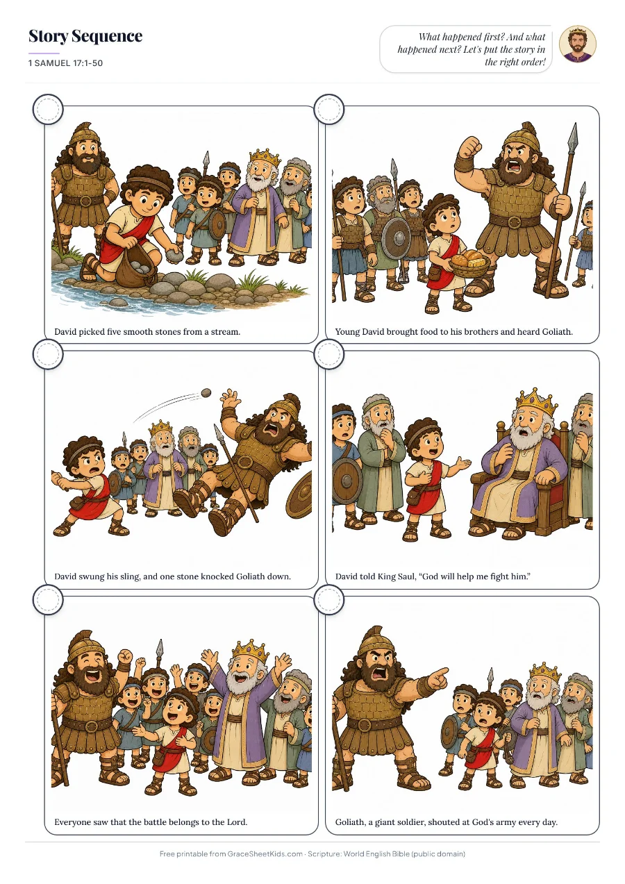 1 Samuel 17:1-50 story order worksheet for kids — preview